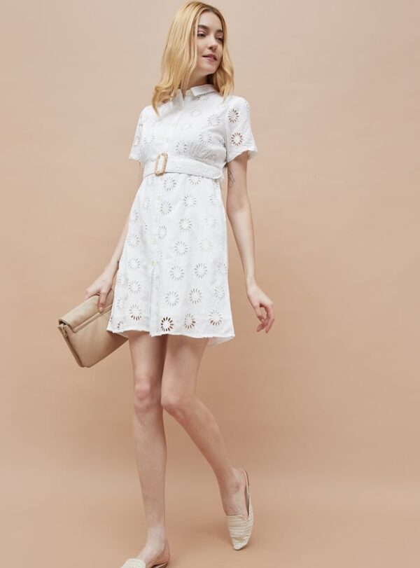 FAME FOREVER Schiffli Shirt Dress with Belt - Image 5
