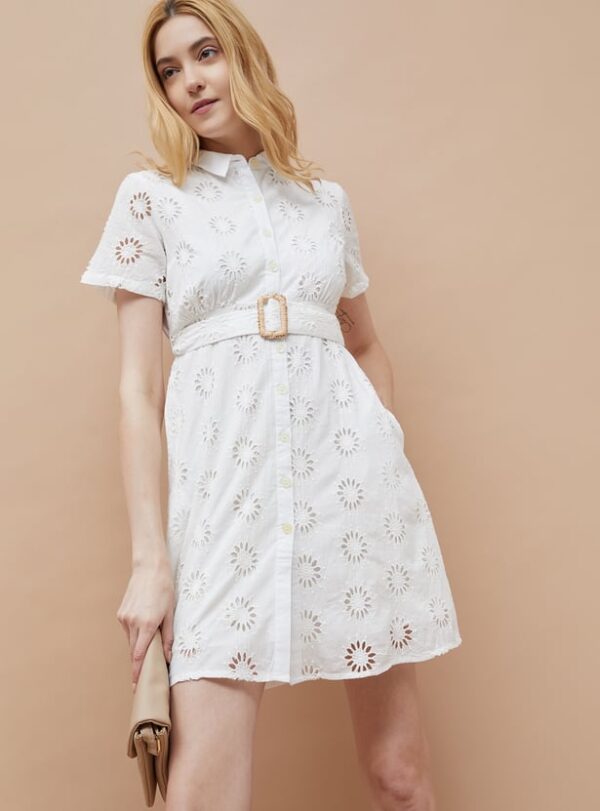 FAME FOREVER Schiffli Shirt Dress with Belt - Image 2