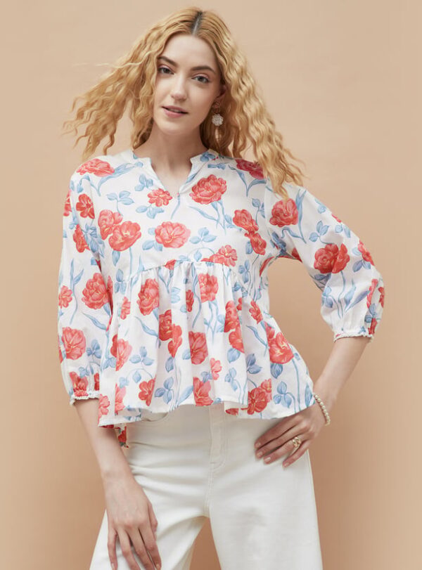 COLOUR ME Floral Print Peplum Top