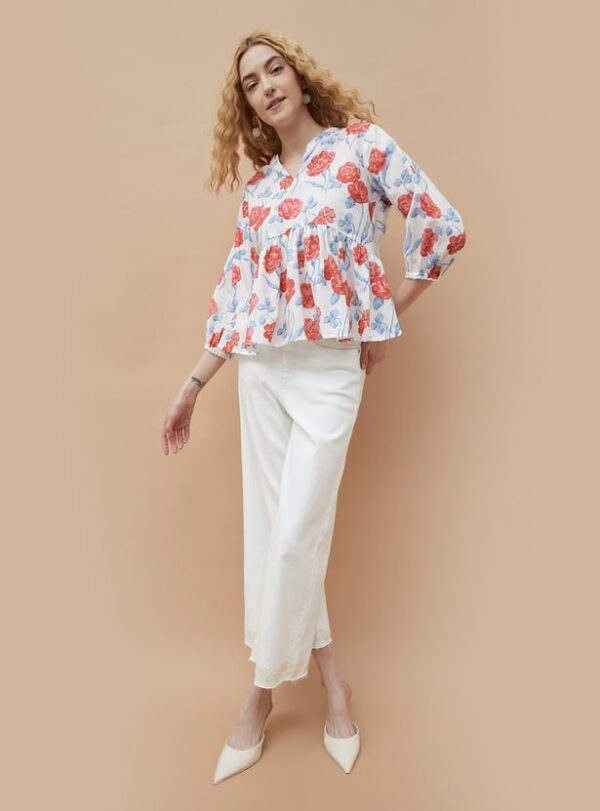 COLOUR ME Floral Print Peplum Top - Image 4