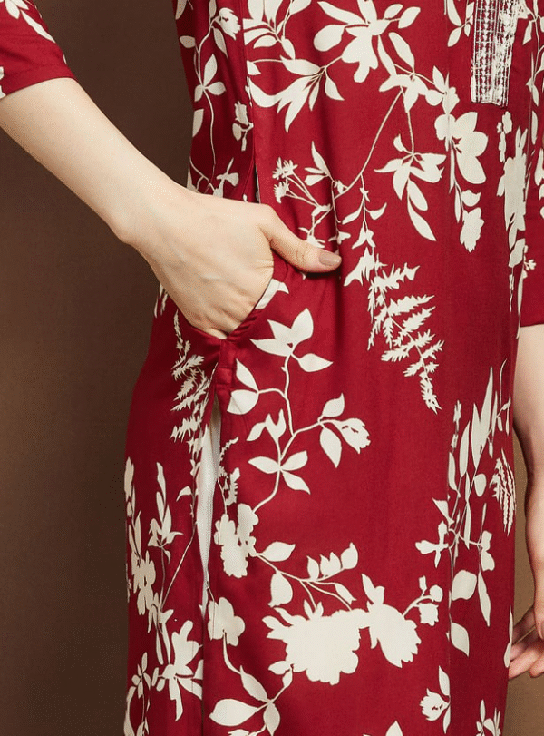 MELANGE Floral Print Straight Kurta - Image 5